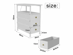 Mesa Auxiliar|Cómoda estrecha de 3 cajones, mesita de noche con función de carga y tira de luz, mesa auxiliar con cajones, 30 x 60 x 62 cm,