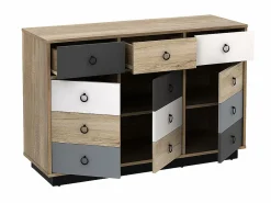Cómoda KRYPTON de 3 cajones y 3 puertas - Roble, blanco, gris^Vente-unique Clearance