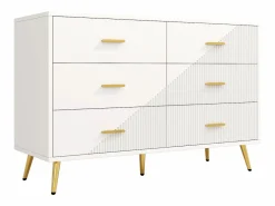 Cómoda moderna de 6 cajones - 120 x 40 x 75 cm - Patas doradas - Puertas tridimensionales - MDF + metal -^Merax Best