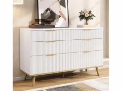 Merax Cómoda moderna de 6 cajones con patas efecto madera - 120 x 40 x 76,5 cm - para salón/dormitorio/pasillo - aglomerado - Blanco Hot
