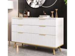 Merax Cómoda moderna de 6 cajones con patas efecto madera - 120 x 40 x 76,5 cm - para salón/dormitorio/pasillo - aglomerado - Blanco Hot