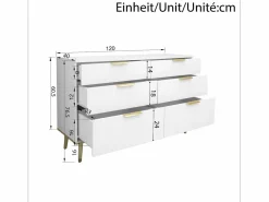 Merax Cómoda moderna de 6 cajones con patas efecto madera - 120 x 40 x 76,5 cm - para salón/dormitorio/pasillo - aglomerado - Blanco Hot