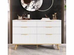 Merax Cómoda moderna de 6 cajones con patas efecto madera - 120 x 40 x 76,5 cm - para salón/dormitorio/pasillo - aglomerado - Blanco Hot