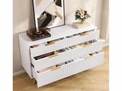 Merax Cómoda moderna de 6 cajones con patas efecto madera - 120 x 40 x 76,5 cm - para salón/dormitorio/pasillo - aglomerado - Blanco Hot