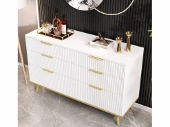 Merax Cómoda moderna de 6 cajones con patas efecto madera - 120 x 40 x 76,5 cm - para salón/dormitorio/pasillo - aglomerado - Blanco Hot