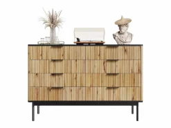 Merax Cómoda moderna de 8 cajones - 120 x 39,5 x 80 cm - para salón/comedor/pasillo - MDF - + natural Negro Best