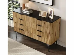 Merax Cómoda moderna de 8 cajones - 120 x 39,5 x 80 cm - para salón/comedor/pasillo - MDF - + natural Negro Best