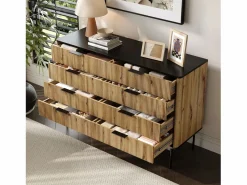 Merax Cómoda moderna de 8 cajones - 120 x 39,5 x 80 cm - para salón/comedor/pasillo - MDF - + natural Negro Best