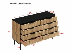 Merax Cómoda moderna de 8 cajones - 120 x 39,5 x 80 cm - para salón/comedor/pasillo - MDF - + natural Negro Best