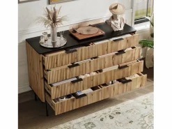 Merax Cómoda moderna de 8 cajones - 120 x 39,5 x 80 cm - para salón/comedor/pasillo - MDF - + natural Negro Best