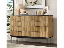Merax Cómoda moderna de 8 cajones - 120 x 39,5 x 80 cm - para salón/comedor/pasillo - MDF - + natural Negro Best