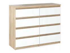 Cómoda moderna de 120 cm en roble Sonoma blanco con 8 cajones – Gran mueble de almacenamiento para el salón^ New