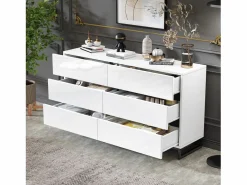 Cómoda moderna y brillante - Cómoda de 6 cajones con patas de metal - y negro Blanco Outlet