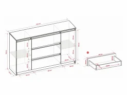 Cómoda|Cómoda: mate, 120 x 39 x 78 cm, 2 puertas, 3 cajones