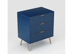 Cómoda 70x60x40cm - con 3 cajones correderos, patas de metal, aparador para dormitorio, cómoda de diseño escandinavo - marino Azul Clearance