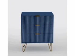 Cómoda 70x60x40cm - con 3 cajones correderos, patas de metal, aparador para dormitorio, cómoda de diseño escandinavo - marino Azul Clearance