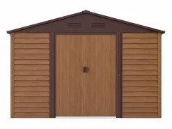 EXPERTLAND Cobertizo de jardín metálico efecto madera 11,75 m² acero galvanizado ARSEGO Color natural oscuro New
