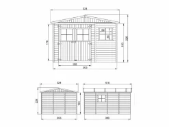 Cobertizo de madera con suelo tratado - 324x416 cm / 12m² - M336+M336G^Timbela Hot