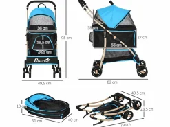 PawHut Cochecito para mascotas 82x49.5x98 cm Azul Discount