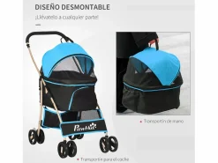 PawHut Cochecito para mascotas 82x49.5x98 cm Azul Discount