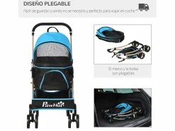PawHut Cochecito para mascotas 82x49.5x98 cm Azul Discount