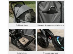 PawHut Cochecito para mascotas 76.5x52x95 cm Gris Sale