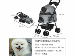 Cochecito para mascotas 67x45x96 cm^PawHut