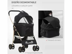 PawHut Transportín De Paseo Para Animales|Cochecito para mascotas 82x49.5x98 cm