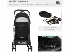PawHut Transportín De Paseo Para Animales|Cochecito para mascotas 82x49.5x98 cm