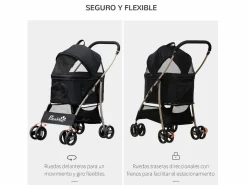 PawHut Transportín De Paseo Para Animales|Cochecito para mascotas 82x49.5x98 cm