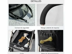 PawHut Transportín De Paseo Para Animales|Cochecito para mascotas 82x49.5x98 cm