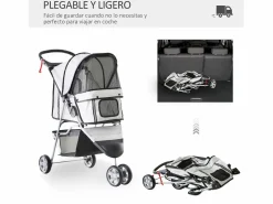 PawHut Cochecito para perro y gato 75x45x97 cm Gris Online
