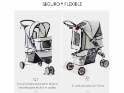 PawHut Cochecito para perro y gato 75x45x97 cm Gris Online