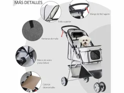 PawHut Cochecito para perro y gato 75x45x97 cm Gris Online