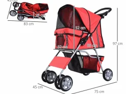 PawHut Transportín De Paseo Para Animales|Cochecito para perro y gato 75x45x97 cm