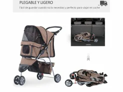 PawHut Transportín De Paseo Para Animales|Cochecito para perro y gato café 75x45x97 cm