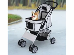 PawHut Cochecito para perro y gato 75x45x97 cm Gris