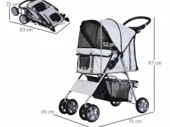 PawHut Cochecito para perro y gato 75x45x97 cm Gris