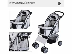 PawHut Cochecito para perro y gato 75x45x97 cm Gris
