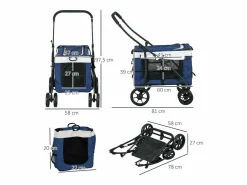 Cochecito para perros 2 en 1, cesta extraíble, poliéster, , con 2 correas de seguridad y plegable (81 x 58 x 97,5 cm)^ Sale