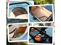 Cochecito para perros y gatos pequeños, diseño plegable con techo ajustable, poliéster marrón (76,5 x 52 x 95 cm)^