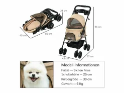 Transportín De Paseo Para Animales|Cochecito plegable para perros pequeños y gatos, tela Oxford, color , con almacenamiento y ruedas giratorias (67 x 45 x 96 cm)