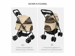 Transportín De Paseo Para Animales|Cochecito plegable para perros pequeños y gatos, tela Oxford, color , con almacenamiento y ruedas giratorias (67 x 45 x 96 cm)
