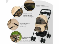 Transportín De Paseo Para Animales|Cochecito plegable para perros pequeños y gatos, tela Oxford, color , con almacenamiento y ruedas giratorias (67 x 45 x 96 cm)