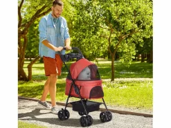 Cochecito plegable para perros pequeños y gatos, tela Oxford, , con ruedas giratorias y cesta de almacenamiento (67 x 45 x 96 cm)^ Online