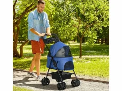 Cochecito plegable para perros y gatos, diseño práctico, tela Oxford, (67 x 45 x 96 cm) Azul New