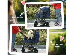 Cochecito plegable para perros y gatos, poliéster resistente, , con ruedas giratorias y funda ajustable (76,5 x 52 x 95 cm) Azul Online