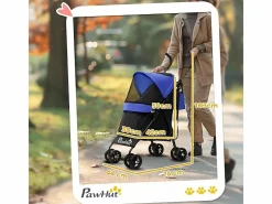 Transportín De Paseo Para Animales|Cochecito plegable para perros y gatos hasta 4 kg, poliéster, oscuro, con ventanas de malla y almacenaje (76x44x103 cm)