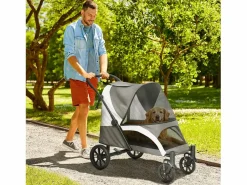 Transportín De Paseo Para Animales|Cochecito plegable para perros y gatos hasta 30 kg, poliéster, oscuro (124x67x100 cm)