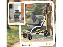 Transportín De Paseo Para Animales|Cochecito plegable para perros y gatos hasta 30 kg, poliéster, oscuro (124x67x100 cm)